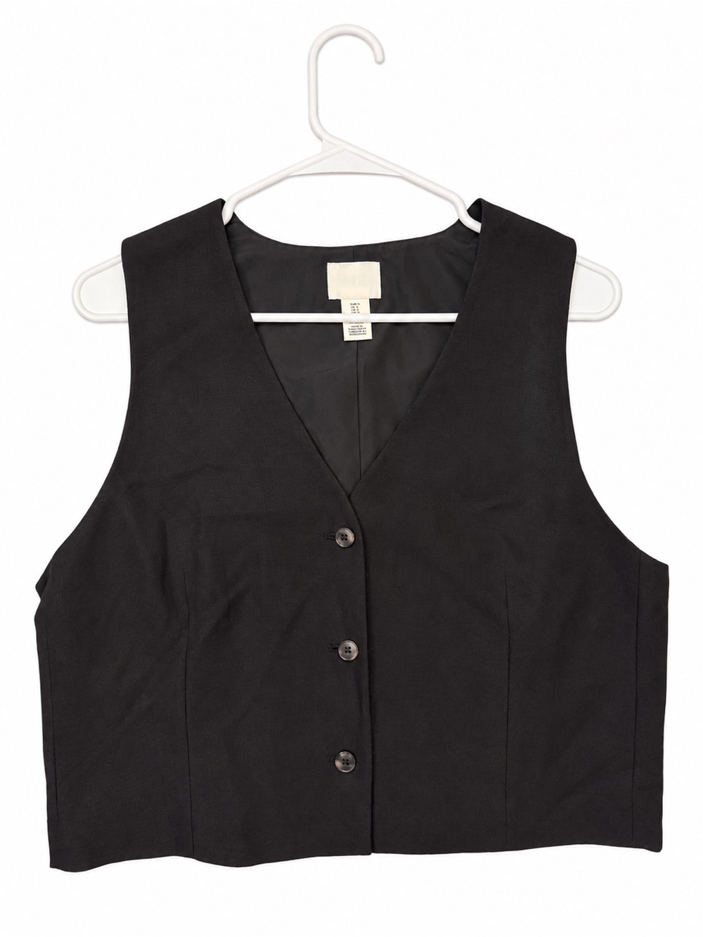 H&M black cropped button-front vest women’s size L – new without tags